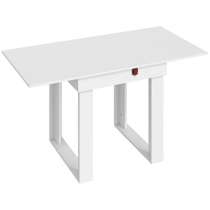 Extendable Folding Dining Table with Hidden Storage | Steel Rail | 70cm to 140cm | Seats 2 to 4 | Melamine Particleboard | Non-Slip Felt Pads | Wall-Flat Storage | White | 140x70x76.5cm | 80kg Capacity