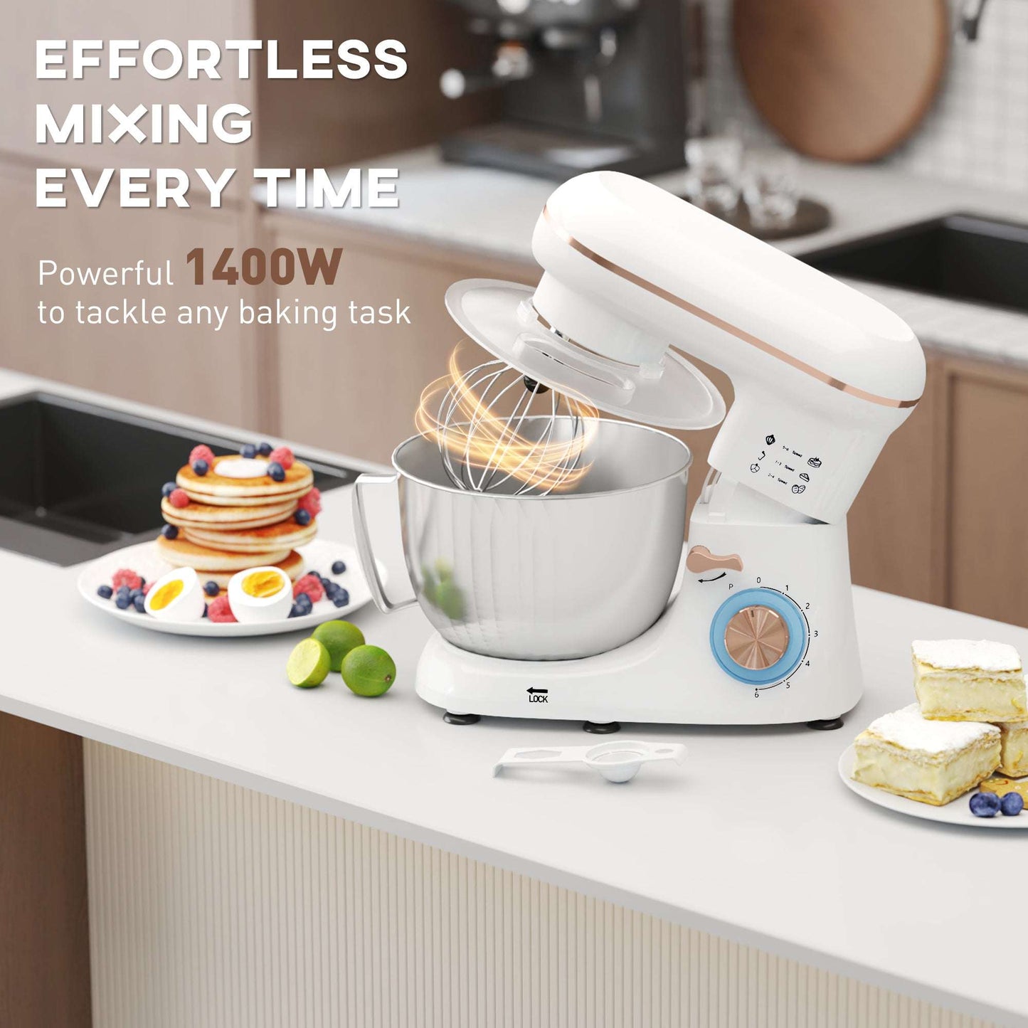1300W Kitchen Stand Mixer, with Accessories - White / Black