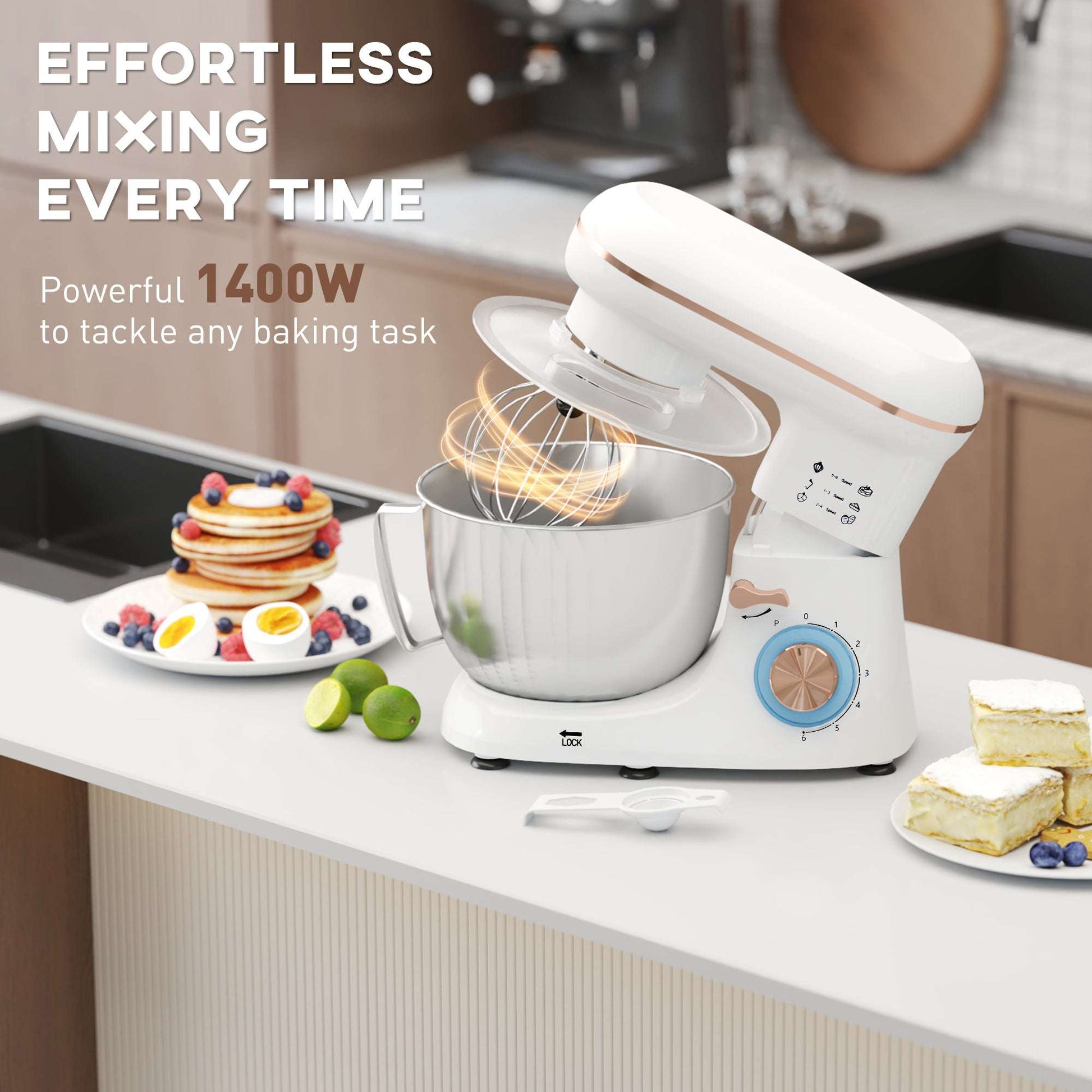1300W Kitchen Stand Mixer, with Accessories - White / Black