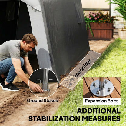 Garden Storage Shed Tent | 1.8x2.4m | Waterproof UV30+ | Galvanised Frame | Roll-Up Door | 2 Mesh Vents | Motorbike & Bike Storage | Grey