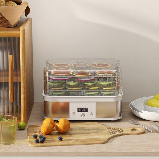 5 Tier Food Dehydrator, 245W Stainless Steel Food Dryer Machine with Adjustable Temperature, Timer and LCD Display for Drying Fruit, Meat, Vegetable, Jerky and Pet Treat, White