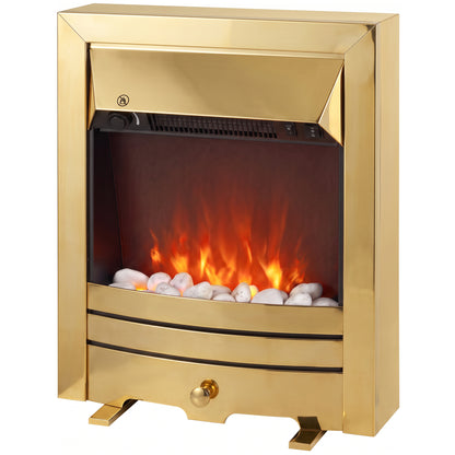 Electric Fireplace | 1000W/2000W Freestanding & Inset Fire | LED Flame & White Pebbles | Adjustable Thermostat | Black or Gold