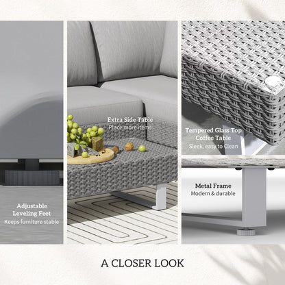 Outsunny 5-Seater Rattan Wicker Sofa Set Furniture Patio Tea Table Set with Cushions, Light Grey