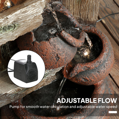 2-in-1 Waterfall Fountain with Birdhouse, Resin Garden Water Fountain with LED Lights Pump, Cascading Garden Water Feature with Tree Trunk Design