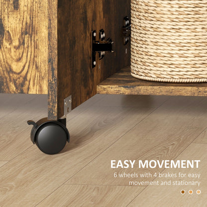 Multi-Storage Six-Person Drop Leaf Dining Table -  Rustic Brown