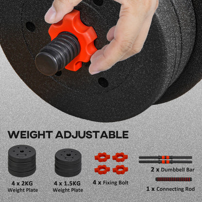 HOMCOM 2-in-1 Adjustable Dumbbell & Barbell Set 15kg | Home Gym Free Weights | Bicep Curl, Squat & Press Training | Black