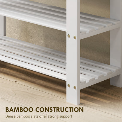Two Shelf Bamboo Shoe Storage Bench - White