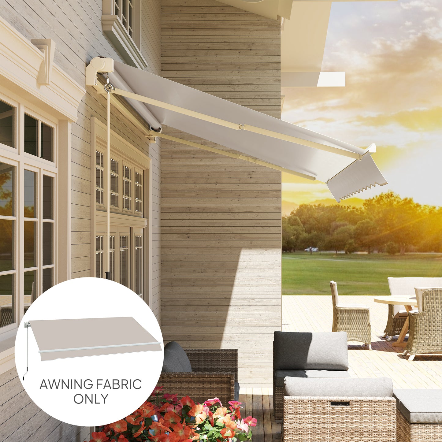 Awning Replacement Canopy, Water Resistant UPF 50+ Sun Shade Cover for 3 x 2.5 m Garden Awning (Fabric Only), Cream White / Green / Grey