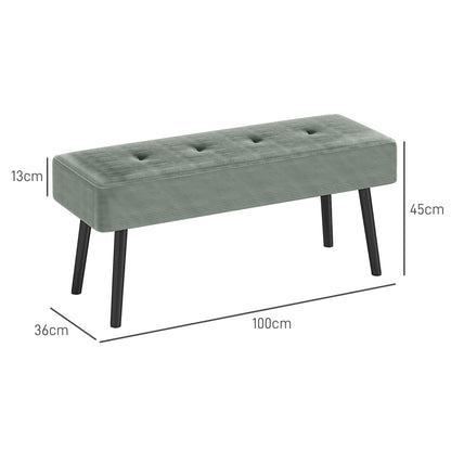 End of Bed Bench, Corduroy Bedroom Bench with Thick Padding and Steel Legs, Tufted Window Seat for Entryway, Living Room, Green