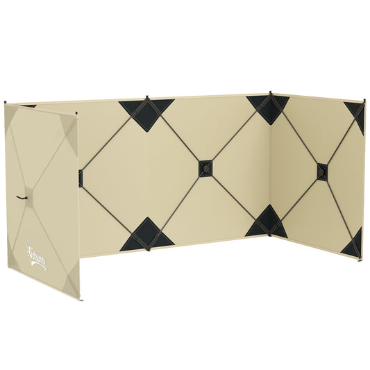 Outsunny Camping Windbreak 480 x 120cm – 4-Panel Pop-Up Wind Blocker, Level 6 Wind Resistance, PU-Coated Oxford Fabric, 3-Min Setup, 12 Stakes & 7 Guy Ropes – Khaki