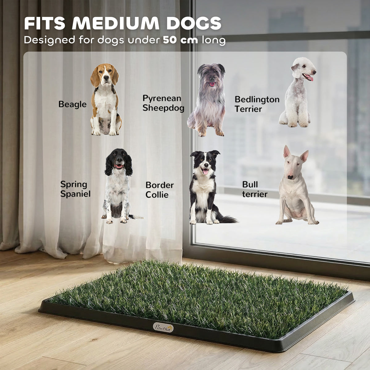 PawHut Dog Toilet Tray with 2 Artificial Grass Mats | Black & Green | PP PE | 76x50.5x3.5cm | 3-Layer Drainage System | Medium Dogs up to 50cm | Indoor Balcony Yard | No Assembly