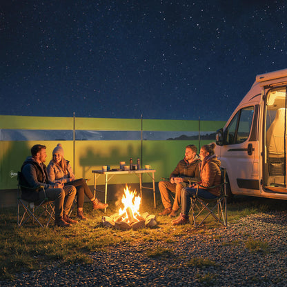 Camping Windbreaker with Clear Windows | 725x140cm | Steel Poles | 15 Stakes & 10 Guy Ropes | Beach & Caravan | Army Green