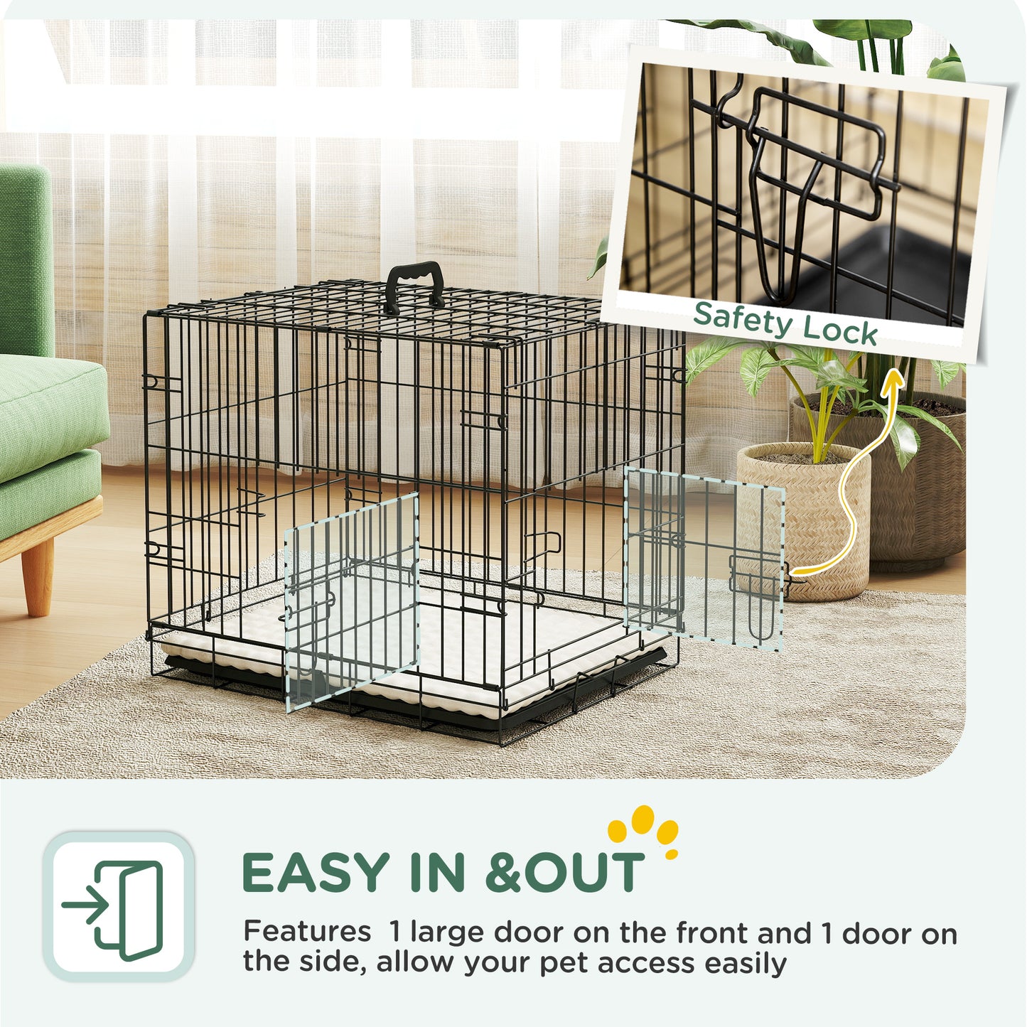 Foldable Dog Crate XS | 2 Doors | Soft Washable Cushion | Removable ABS Tray | Extra Small Dogs up to 4kg | 60 x 40 x 50cm | Black