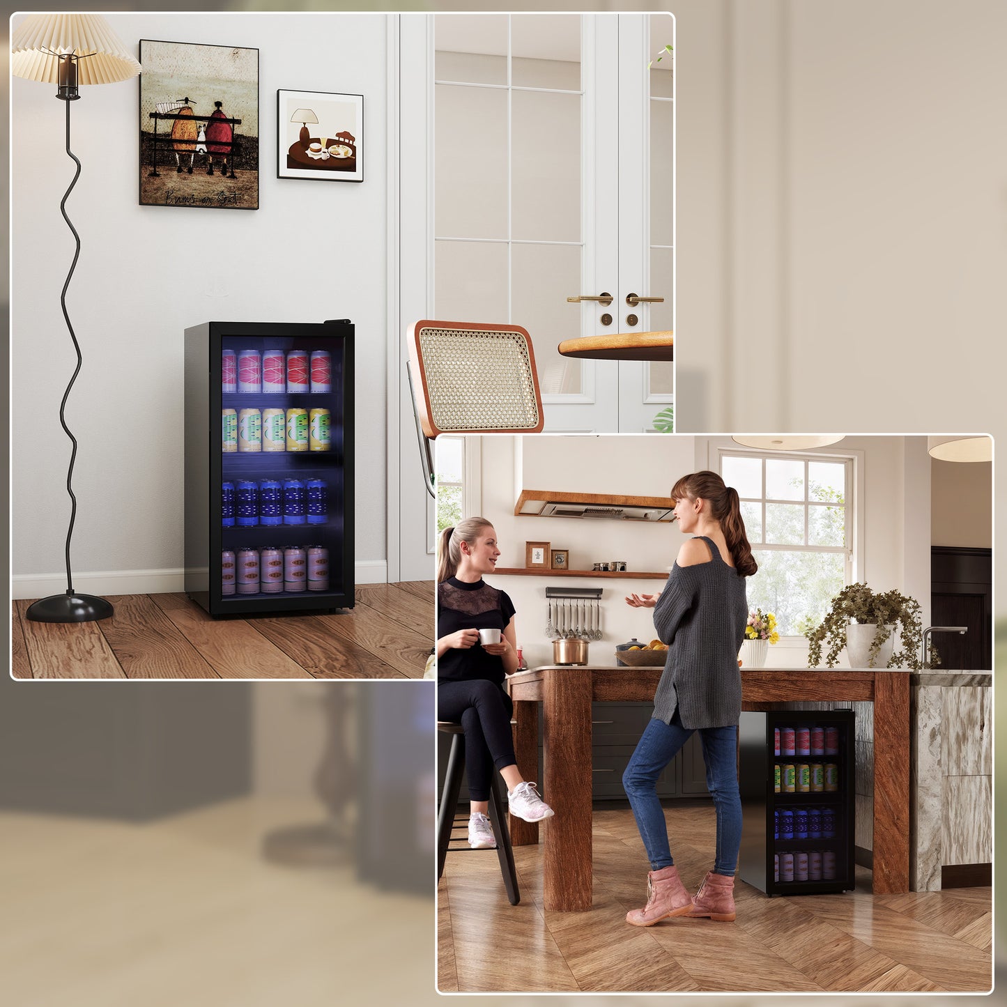 93L Drinks Fridge, 115 Can Freestanding Beer Fridge with Glass Door, Adjustable Shelves, LED Light, for Beer Soda, Black