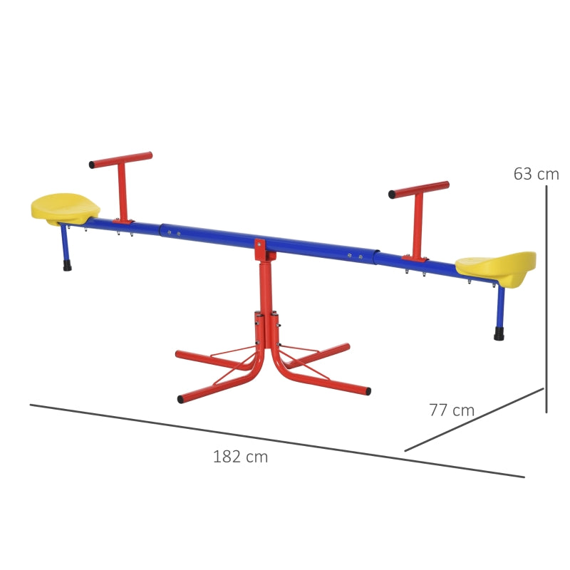 Outsunny Kids 360 Degree Rotating Metal Seesaw Swivel Teeter Totter Children's Playground Equipment for Garden Outdoor Indoor Swing, 2 Seats