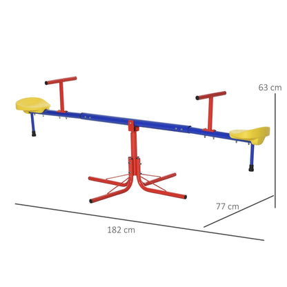 Outsunny Kids 360 Degree Rotating Metal Seesaw Swivel Teeter Totter Children's Playground Equipment for Garden Outdoor Indoor Swing, 2 Seats