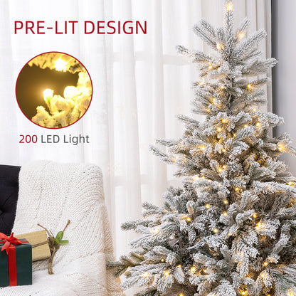5ft Prelit Snow Flocked Artificial Christmas Tree with Warm White LED Light and 931 Tips, Metal Base, Snowy Realistic Xmas Tree