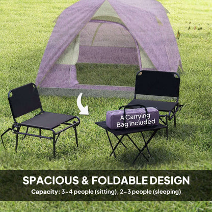 3-4 Person Dome Camping Tent | Sewn-In PE Groundsheet | 3000mm Waterproof | 3-Sided Mesh Windows | Ceiling Hook | Windproof Level 6 | Carrying Bag | 2x2x1.35m | Purple & Grey