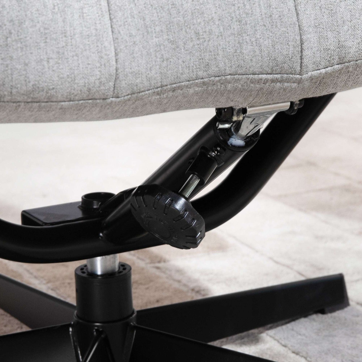 Linen Fabric Recliner and Ottoman Set, Swivel Leisure Lounge Chair with Footstool, 135° Adjustable Backrest and Thick Foam Padding, Light Grey