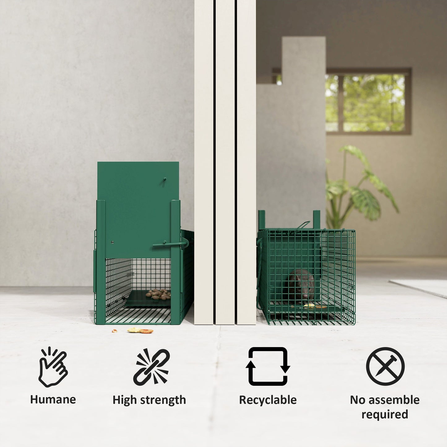Outsunny Humane Metal Rat Trap with Single Door, for Small Animals, Dark Green