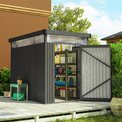 5.3 x 8.5ft Galvanised Steel Garden Shed, Metal Shed with Roof Windows, Leakage Holes and Lockable Wide Door for Outdoor Patio Tool Storage