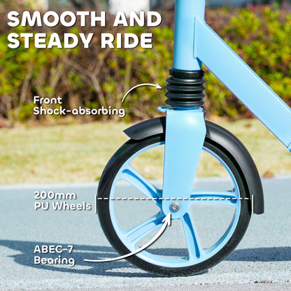 Foldable Kids Scooter with Adjustable Handlebar, 200mm Big Wheel, Rear Fender Brake, for Ages 6-12 Years, Blue / Green