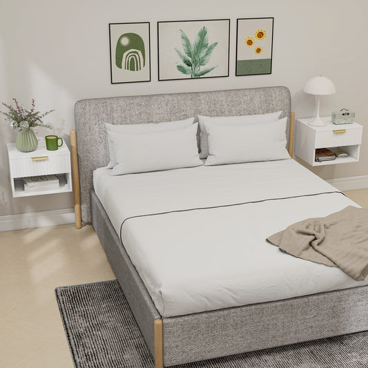 Floating Nightstands Set of 2, Modern Wall Mounted Bedside Tables with Fluted Drawer and Open Shelf for Bedroom, White