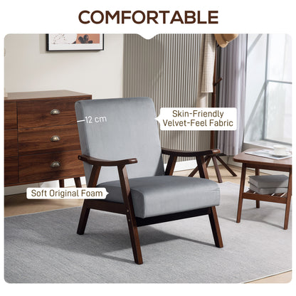 Retro Vintage Style Nordic Accent Chair, Upholstered Velvet Armchair with Solid Wood Frame and Soft Thick Padded for Living Room, Bedroom