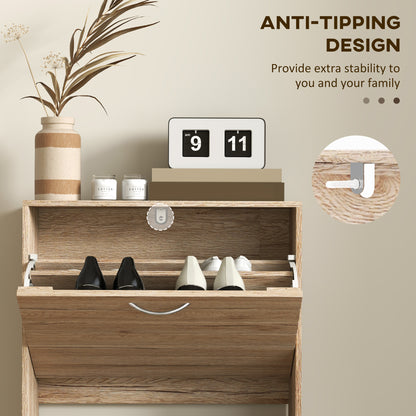 12-Shoe Flip Drawer Storage Cabinet - Brown Wood-Effect