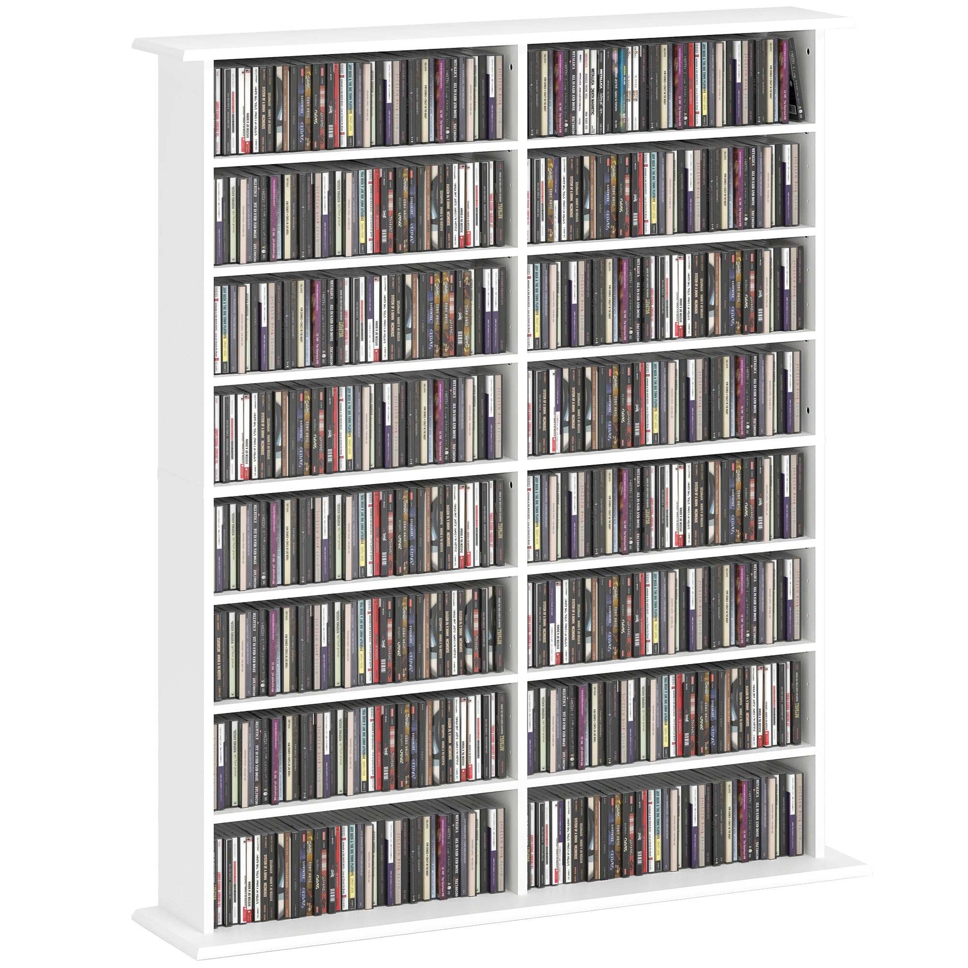 16-Compartment Media Shelf Unit Organiser - White / Brown