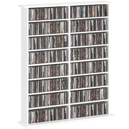 16-Compartment Media Shelf Unit Organiser - White / Brown