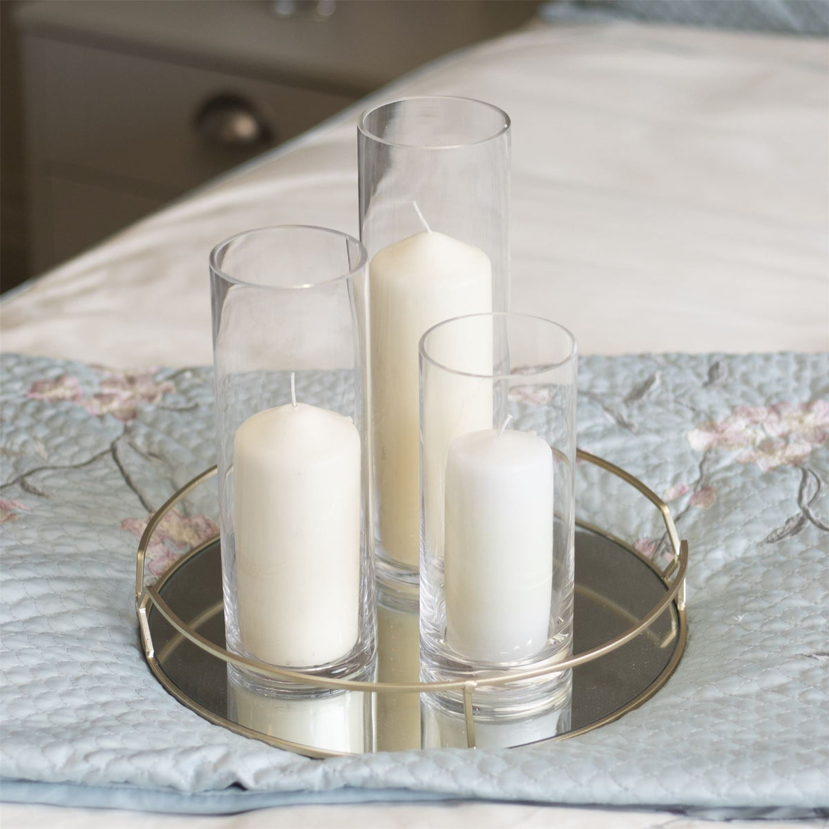 Maison & White Glass Candle Cylinders | Set of 3 Clear Pillar Candle Holders | 19, 23 & 27cm | 8.3cm Diameter