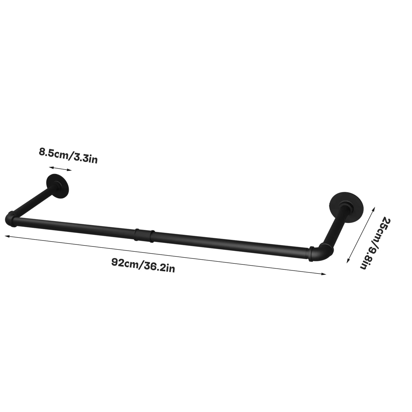 Wall Mounted Clothes Hanging Rack Rail Industrial Pipe Clothes Hanger Space-Saving Hanging Rod