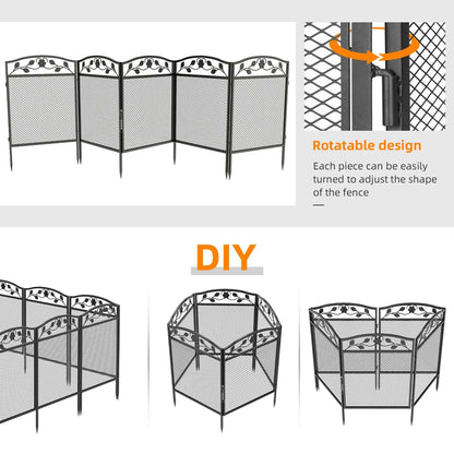 5 Piece Metal Garden Fence Border Rustic Style Decorative Garden Fence Animal Barrier, Landscape Pathway Edge Iron Fence Panels