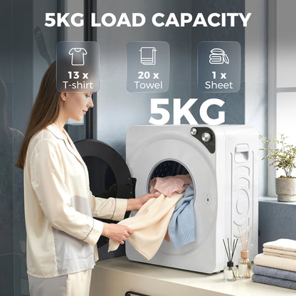 Compact Vented Tumble Dryer | 5kg | 1000W | 5 Drying Modes | Stainless Steel Drum | Stackable | 54dB | White