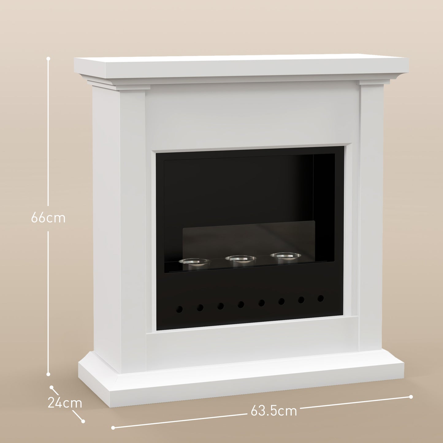 Gel and Ethanol Fireplace Stove, Modern Bioethanol Fire, Indoor Ethanol Burner with 1.2 Litres (39oz) Volume, Burns for Up to 3 Hours, 26 Inch, White