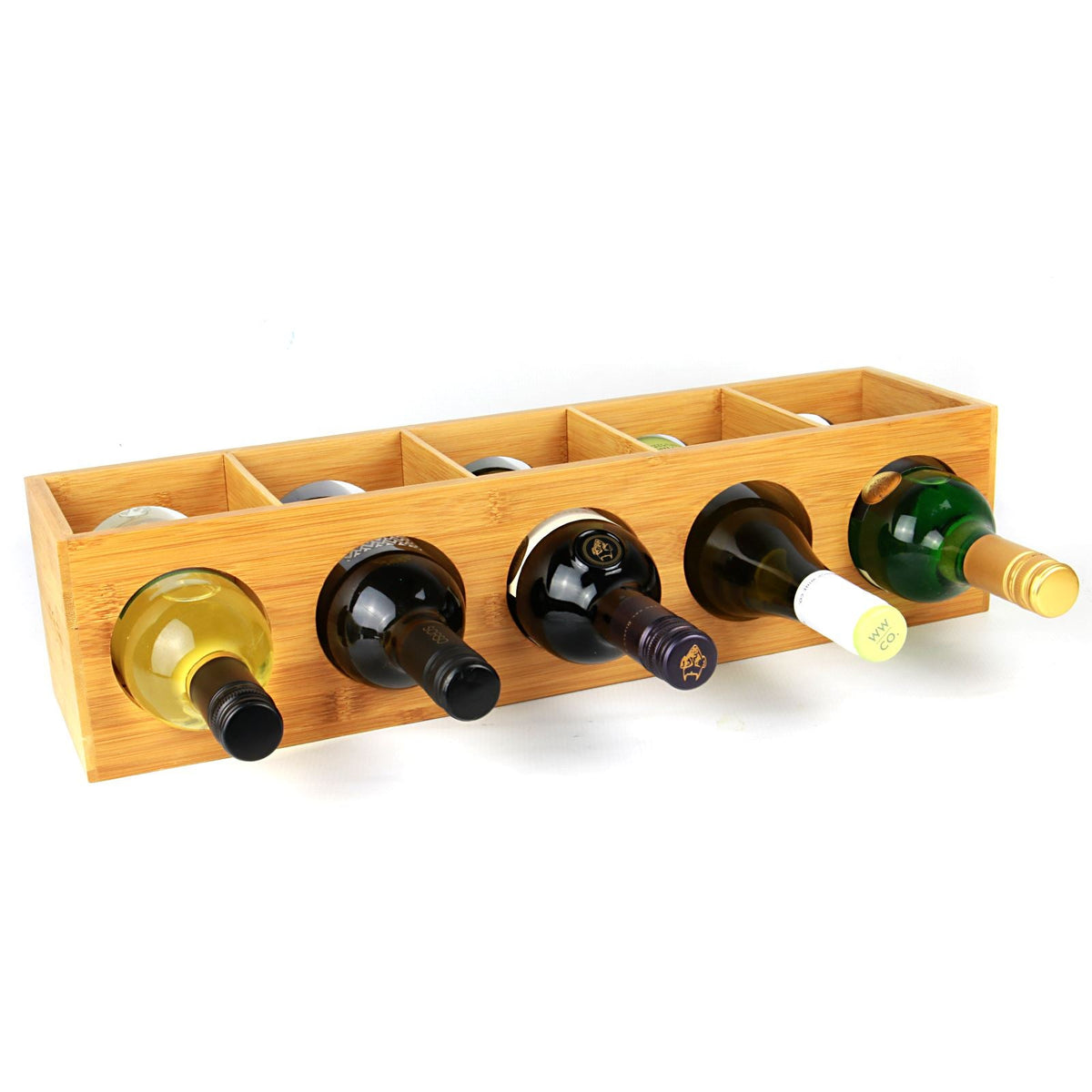 Maison & White Bamboo Wine Rack | 5 Bottle Holder | Wall Mounted or Freestanding | Vertical & Horizontal Storage | Natural Bamboo, 60cm