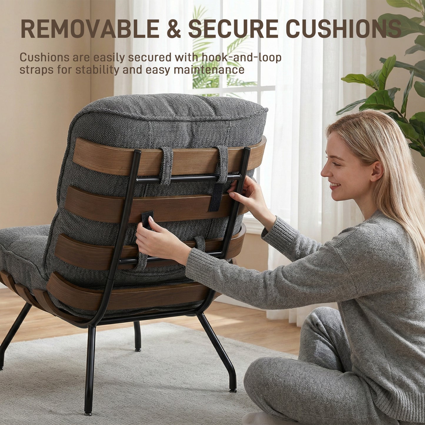 Accent Chair & Reading Chair | 15cm Pocket Spring Cushions | Button-Tufted | Linen-Look Fabric | Removable Cushions | 120kg | Dark Grey
