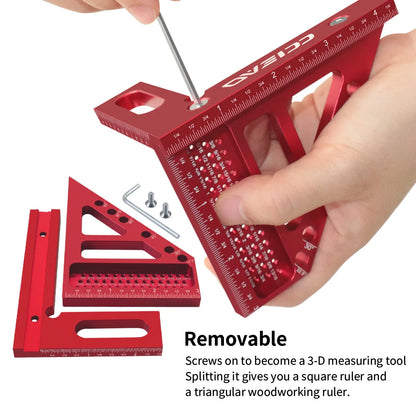 3D Multi-Angle Measuring Ruler, 45/90 Degree Aluminium Alloy Woodworking Square Protractor For Engineer Carpenter
