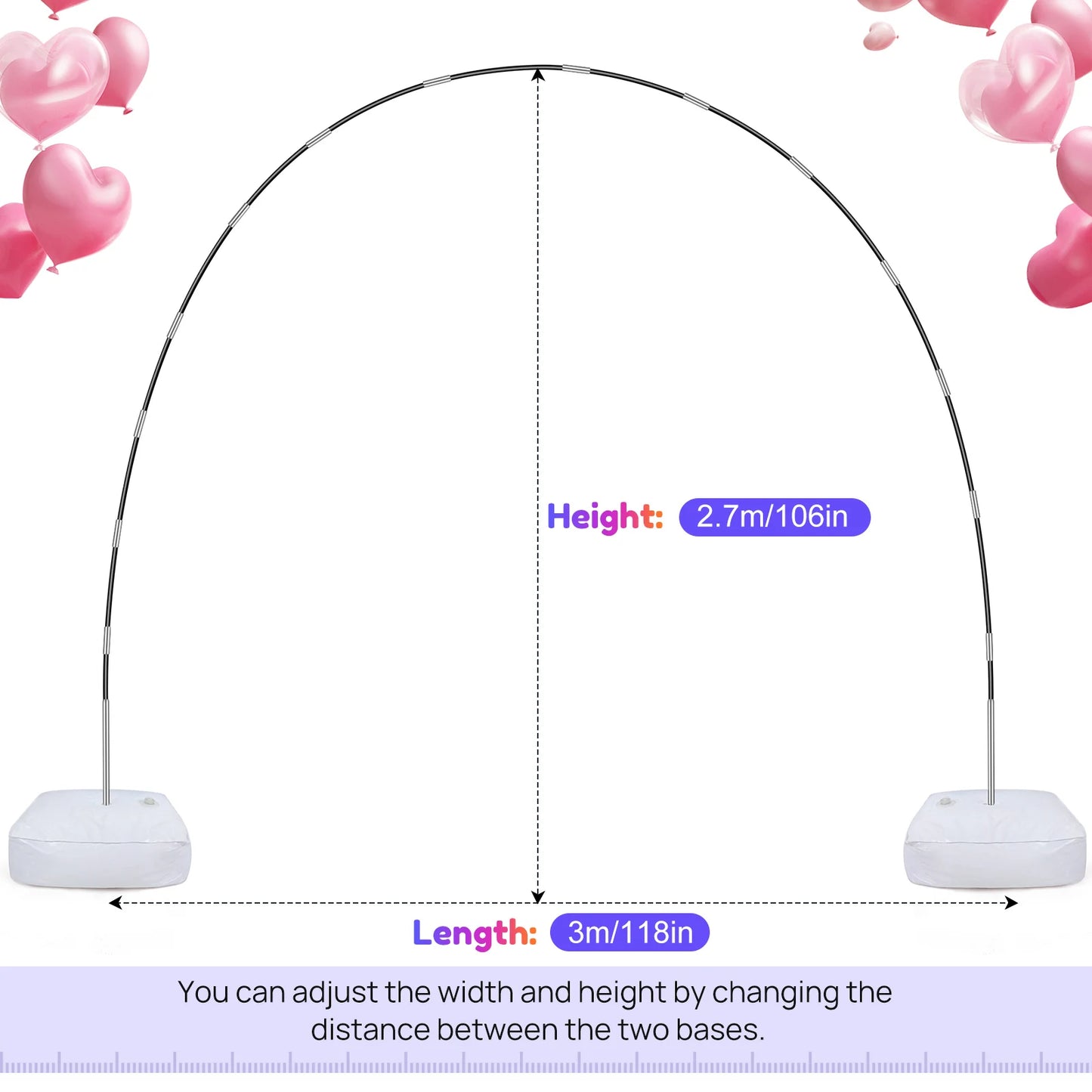 Reusable Balloon Arch Stand Kit with Base, Adjustable Balloon Arch Frame 3M Wide & 2.7M Tall for Graduation Wedding Birthday
