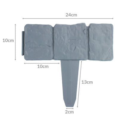 Pukkr Grey Stone Effect Lawn Edging Pack of 20 | Interlocking ABS Plastic | 24x10cm Per Panel | 13cm Stake | Push-In No Tools | Weed Barrier | Flower Bed Border Patio | 2-Year Warranty