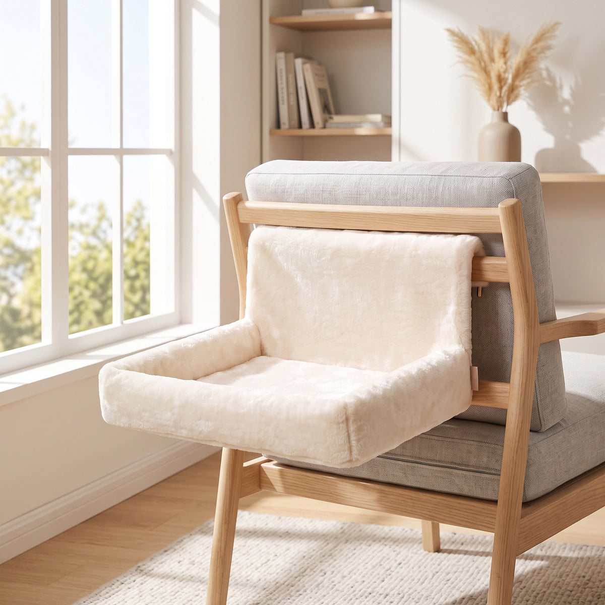 PawHut Cat Radiator Bed | Cream Plush Hanging Hammock | Foldable Steel Frame & Removable Washable Cover | 48 × 43cm | Cats up to 5kg