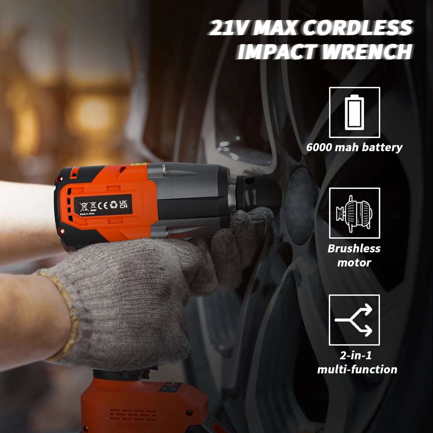 Cordless Brushless  Impact Gun Driver Wrench, Variable Speed 3200RPM & Max Torque 1500Nm & 4 Socket Set