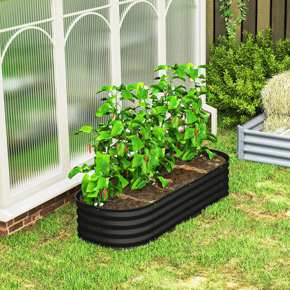 Flexible Galvanised Steel Raised Garden Bed | Safety Rubber Edging | Open Bottom | Configurable Round Oval or Oblong | 150x62x30cm | For Flowers Herbs & Succulents | Black