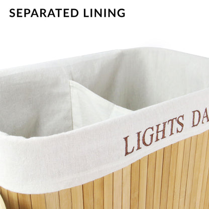 Maison & White Collapsible Bamboo Laundry Hamper | 102L | 2-Section Light & Dark Lining | Removable Bag | 61.5x32x52cm | 60% Polyester 40% Cotton | Assembly Required | 2-Year Warranty