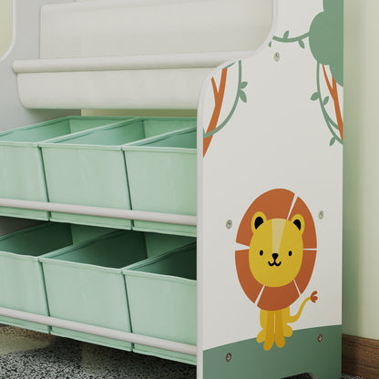 Kids Storage Unit with 6 Fabric Drawers & 2-Tier Sling Book Rack – Star Pattern, Rounded Corners, EN71 Tested, For Bedroom, Playroom & Nursery – Green
