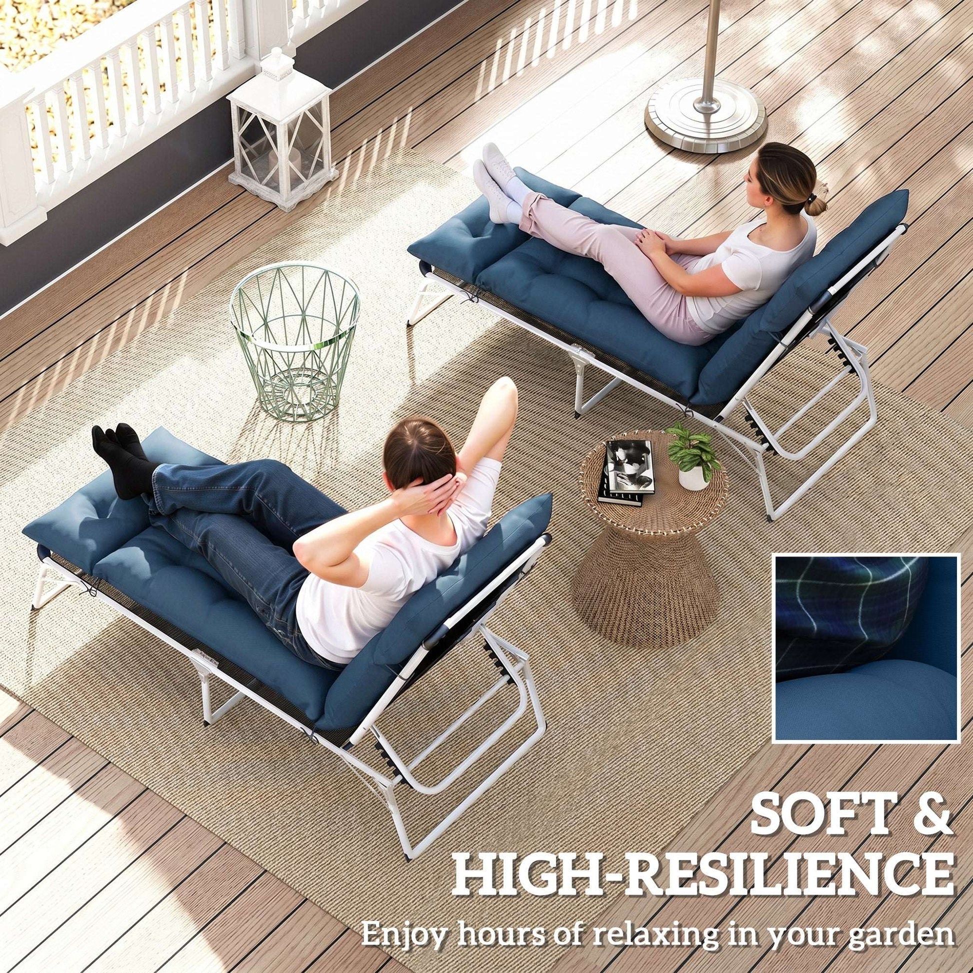 Set of 2 Sun Lounger Cushions | 190x56x10cm | High-Resilience PP Foam | UPF20+ | Fade & Splash Resistant | 220gsm Polyester | 6 Tie Fastenings | Navy Blue