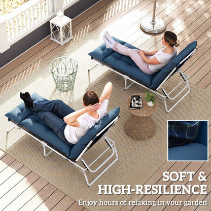 Set of 2 Sun Lounger Cushions | 190x56x10cm | High-Resilience PP Foam | UPF20+ | Fade & Splash Resistant | 220gsm Polyester | 6 Tie Fastenings | Navy Blue