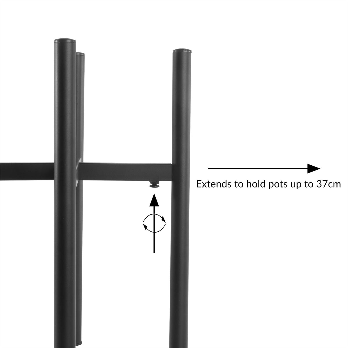 Maison & White Black Metal Adjustable Plant Stand | Fits Pots 24–37cm Wide | 50kg Load | Closed 38x28x28cm | Extended 38x41.5x41.5cm | Corner Window Hallway Display | 2-Year Warranty