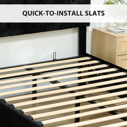 King Size Ottoman Bed Frame, with Front Drawer - Black / Cream White